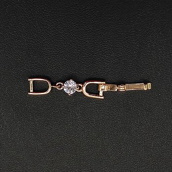 Brass with Cubic Zirconia Fold Over Clasps, Rose Gold, 35x6mm