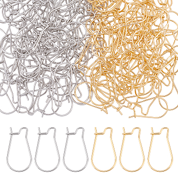 200Pcs 2 Style 316 Surgical Stainless Steel Hoop Earrings Findings Kidney Ear Wires, Golden & Stainless Steel Color, 21~22 Gauge, 20x11~12mm, Pin: 0.7~0.6mm, 100pcs/style