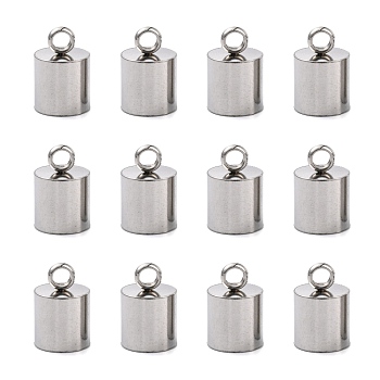 Smooth Surface 201 Stainless Steel Cord Ends, End Caps, Stainless Steel Color, 15x10mm, Hole: 3mm, 9mm Inner Diameter