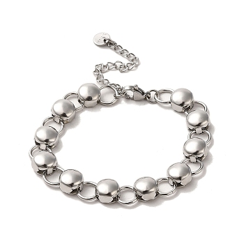 304 Stainless Steel Flat Round Link Chain Bracelet, Stainless Steel Color, 6-3/8 inch(16.1cm), Wide: 8mm