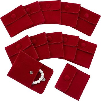 Square Velvet Jewelry Bags, with Snap Fastener, FireBrick, 7x7x0.95cm