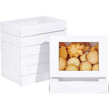 Rectangle Foldable Creative Cardboard Box, Gift Box, with Window, White, 14.4x10.45x2.4cm