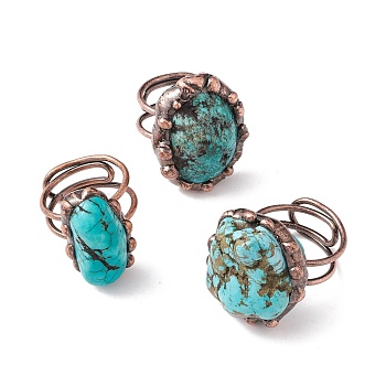 Synthetic Turquoise Irregular Nugget Open Cuff Ring, Red Copper Brass Wire Wrap Chunky Ring for Women, Cadmium Free & Lead Free, US Size 9(18.9mm)