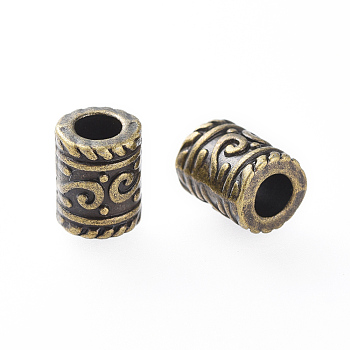 Tibetan Antique Bronze Metal Lead Free & Nickel Free & Cadmium Free, 7mm in diameter, 9mm long, hole: 4mm