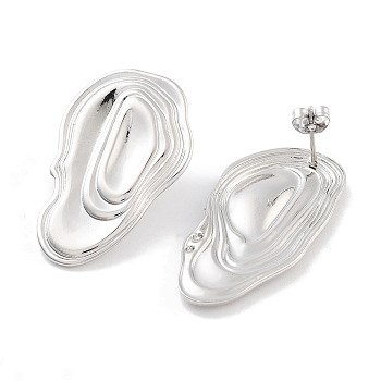 Non-Tarnish 304 Stainless Steel Stud Earrings for Women, Oyster, Stainless Steel Color, 35x18mm