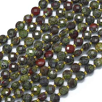 Natural Dragon Blood Beads Strands, with Seed Beads, Faceted, Flat Round, 6~6.5x4mm, Hole: 1mm, about 50pcs/strand, 15.35''(39cm)