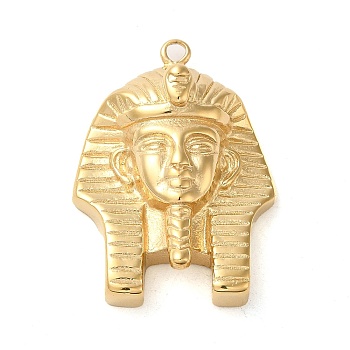 304 Stainless Steel Pendants,  Egyptian Pharaoh Charm, Real 14K Gold Plated, 37.5x27x10.5mm, Hole: 2.5mm