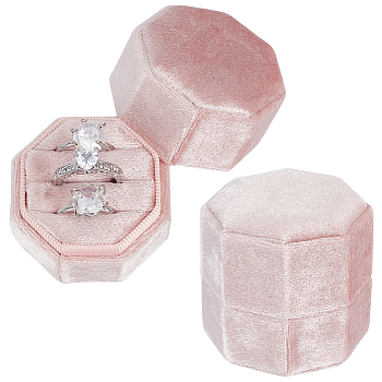 3-Slot Octagon Velvet Rings Box, Jewelry Ring Gift Case, Pink, 5.1~5.2x5.1x5.1cm