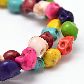Dyed Synthetic Turquoise Bead Strands, Skull, Mixed Color, 8x6x7mm, Hole: 1mm, about 52pcs/strand, 15.7 inch