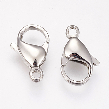 304 Stainless Steel Lobster Claw Clasps, Parrot Trigger Clasps, Stainless Steel Color, 17x10.5x4.5mm, Hole: 2mm