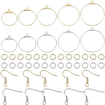 DIY Wire Wrap Ring Dangle Earring Making Kit, Including 304 Stainless Steel Hoop Earring Pendants & Earring Hooks, Golden & Stainless Steel Color, 120Pcs/box