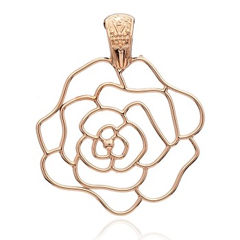 Filigree Rose Flower Alloy Big Pendants, Long-Lasting Plated, Rose Gold, 65x55x2mm, Hole: 6x11mm