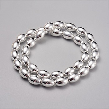 Electroplate Non-magnetic Synthetic Hematite Beads Strands, Oval, Silver Plated, 12x8~8.5mm, Hole: 1.2mm, about 34pcs/strand, 16.1 inch(41cm)