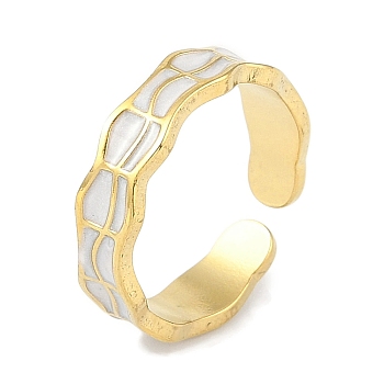 Ion Plating(IP) 304 Stainless Steel Enamel Cuff Finger Rings, Open Rings for Women, Real 18K Gold Plated, 5mm, Adjustable