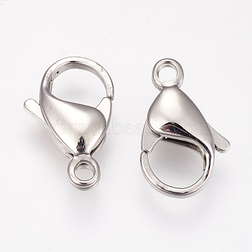 304 Stainless Steel Lobster Claw Clasps, Parrot Trigger Clasps, Stainless Steel Color, 17x10.5x4.5mm, Hole: 2mm(STAS-O114-057P-A)