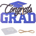 Graduation Season Wood Wall Hanging Decor, with Jute Cord, for Home Living Room Dorm Decorations, Graduation Cap & Word, Blue, 252x389x4.5mm(AJEW-WH20006-232B)