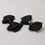 Detachable Satin Shoe Buckle Clips, with Alloy Findings, Bowknot, Black, 85x120x12.5mm(FIND-WH0148-169)