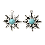 Tibetan Style Alloy Pave Imitation Turquoise Pendants, Sun Charms, Antique Silver, 26x21x4mm, Hole: 2mm(X-FIND-NH0001-01AS)