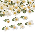 70Pcs 7 Styles Spray Paint ABS Plastic Imitation Pearl & Opaque Pendants, Flower Charms, with Brass Pins, Golden, White, 9~13x12~16x8~15mm, Hole: 1.8mm, about 70pcs/set(PALLOY-JF05604)