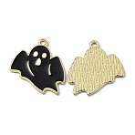 Alloy Enamel Pendants, for Halloween, Ghost, Golden, Black, 26.5x23x1.2mm, Hole: 1.8mm(ENAM-Z001-06G-02)