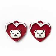 Christmas Theme Spray Painted Alloy Enamel Pendants, Heart with Bear, Red, 16x16x5mm, Hole: 1.8mm(FIND-E022-05)