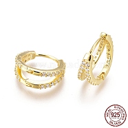 925 Sterling Silver Hoop Earrings, with Clear Cubic Zirconia, with S925 Stamp, Real 18K Gold Plated, 12x5mm, Pin: 0.7mm(EJEW-AA00271-17G)