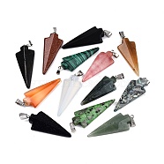 Natural & Synthetic Mixed Stone Pendants, Arrow Head Charms, Mixed Dyed & Undyed, with 201 Stainless Steel Snap on Bails, Stainless Steel Color, 43~48x16.5~19.5x6.5~8.5mm, Hole: 7x2~4mm(G-N344-21P)