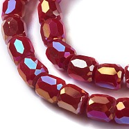 Electroplate Opaque Glass Beads, Faceted Barrel, Dark Red, 10x10mm, Hole: 1mm(GLAA-F108-10A-02)
