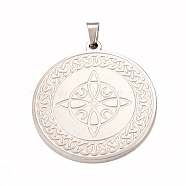 304 Stainless Steel Pendants, Flat Round with Knot Charm, Stainless Steel Color, 33x30x2mm, Hole: 4x3mm(STAS-P321-03P)