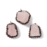 Natural Rose Quartz Pendants, Nuggets Charms with Red Copper Plated Brass Chains, Lead Free & Cadmium Free, 31~42x23~35x12~23mm, Hole: 4mm(G-F739-10R-05)