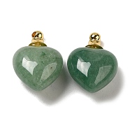 Natural Green Aventurine Perfume Bottle Pendants, Heart Charms with Golden Plated 304 Stainless Steel Findings, 28x20x12mm, Hole: 2mm(G-Z039-03G-06)
