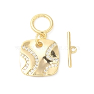 Brass Micro Pave Clear Cubic Zirconia Toggle Clasps, Square, Real 18K Gold Plated, Pendant: 14x14x1.5mm, Hole: 6mm, Bar: 13.5x3x1mm, Hole: 1mm(KK-P234-77G)