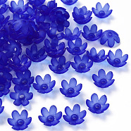 Frosted Acrylic Bead Caps, 6-Petal, Flower, Royal Blue, 14x6mm, Hole: 2mm, about 1660pcs/500g(MACR-S371-07A-751)