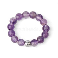 4MM Round Natural Amethyst Beaded Stretch Rings, European and American Style(VM0712-17)