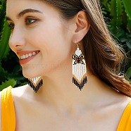 Bohemia Glass Seed Bead Dangle Earrings, Tassel Earrings for Women, Butterfly, 99~102x28~29mm(EJEW-C091-01A)