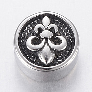 316 Surgical Stainless Steel Beads, Flat Round with Fleur De Lis, Antique Silver, 10x6mm, Hole: 2mm(STAS-F160-19AS)