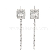 925 Sterling Silver Micro Pave Clear Cubic Zirconia Stud Earrings, Square, Real Platinum Plated, 51x10.5mm(EJEW-U013-04P)