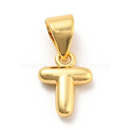Brass Charms, Real 18K Gold Plated, Long-Lasting Plated, Lead Free & Cadmium Free, Letter Charm, Letter T, 9x7x2.5m, Hole: 5x3.5mm(KK-Z027-14G-T)