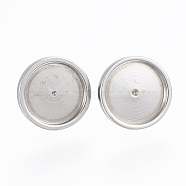 304 Stainless Steel Stud Earring Findings, Flat Round, Stainless Steel Color, Tray: 10mm, 13x12x2mm, Pin: 0.8mm(STAS-H410-07P-B)