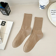 Cotton Knitting Socks, Ribbed Winter Warm Thermal Socks, BurlyWood, 250x70mm(COHT-PW0002-59D)