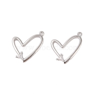 Glass Clear Rhinestone Pendants, with Brass Findings, Heart, Real Platinum Plated, 19x17x3mm, Hole: 1.4mm(KK-N254-63P)