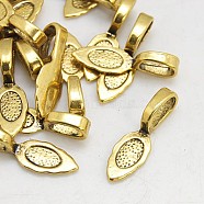 Tibetan Style Alloy Glue-on Flat Pad Bails, Cadmium Free & Nickel Free & Lead Free, Antique Golden, 26x8x7mm, Hole: 5x8mm(GLF10728Y-NF)