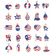 50Pcs Alloy Enamel Pendants, American Flag Theme Charms, Apple/Heart/Star Shape Charms, for July 4th Independence Day Ornament Jewelry Making, Golden(JX600A)