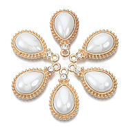 Porcelain Pendants, with Light Gold Plated Brass Findings and Crystal Rhinestone, Teardrop, Creamy White, 24x14x5mm, Hole: 1.8mm(KK-N235-040F)