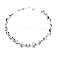 SHEGRACE Lovely Rhodium Plated 925 Sterling Silver Link Bracelet, Waves with AAA Cubic Zirconia, Platinum, 155mm(JB290A)