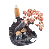 Natural Red Agate Chips Tree Decorations, House Shape Incense Holders with Copper Wire Feng Shui Energy Stone Gift for Home Office Desktop Decorations, 110x75x125mm(PW-WG67235-05)