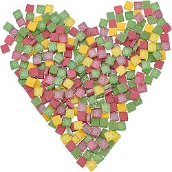 Glitter Glass Cabochons, Mosaic Tiles, for Home Decoration or DIY Crafts, Square, Mixed Color, 10x10x4mm, about 282pcs/box(GLAA-FH0001-01B)