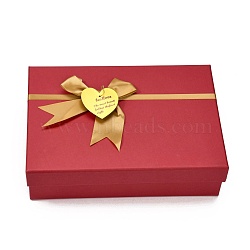 Rectangle Cardboard Gift Boxes, with Bowknot & Lids, for Birthday, Wedding, Baby Shower, Red, 25.5x18x7cm(CON-C010-01B)
