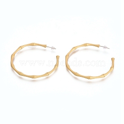 Semicircular Brass Stud Earrings, Half Hoop Earrings, with 925 Sterling Silver Pin and Plastic Ear Nuts, Long-Lasting Plated, Bamboo Shape, Matte Gold Color, 52.5x3.5mm, Pin: 0.7mm(EJEW-E196-15MG)