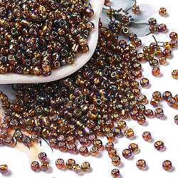 8/0 Round Glass Seed Beads, Grade A, Silver Lined Square Hole, Transparent Colours Rainbow, Chocolate, 2.8~3.2mm, Hole: 1.0mm, about 15000pcs/pound(SEED-J017-F8-671)